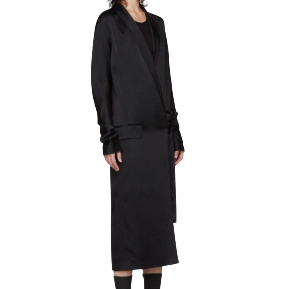 Haider Ackermann '17 Kuiper Shiny Black Peak Lapel Wrap Dress FR 34 XS Tie-waist